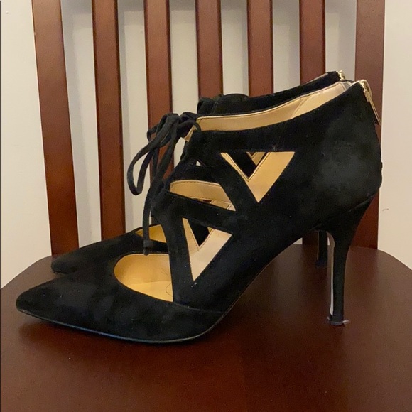 Ivanka Trump Black Suede Lace Up Pumps - Picture 3 of 7